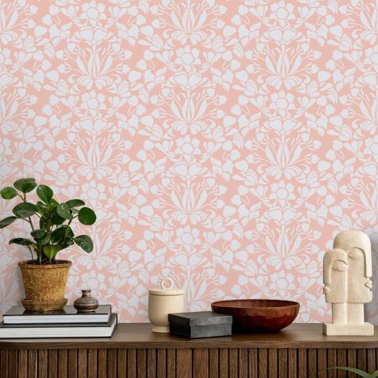 Snapdragon Bleached Coral Floral Wallpaper