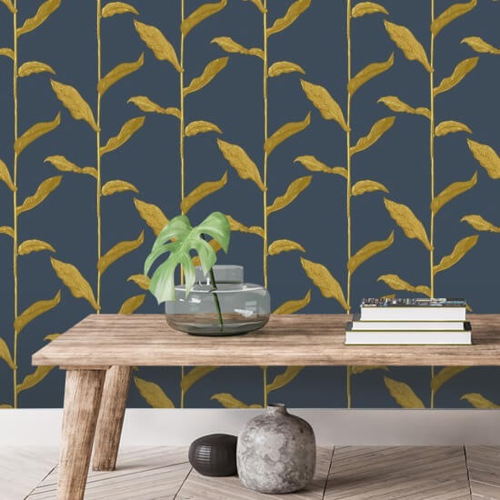 Stalks Golden Night Floral Wallpaper