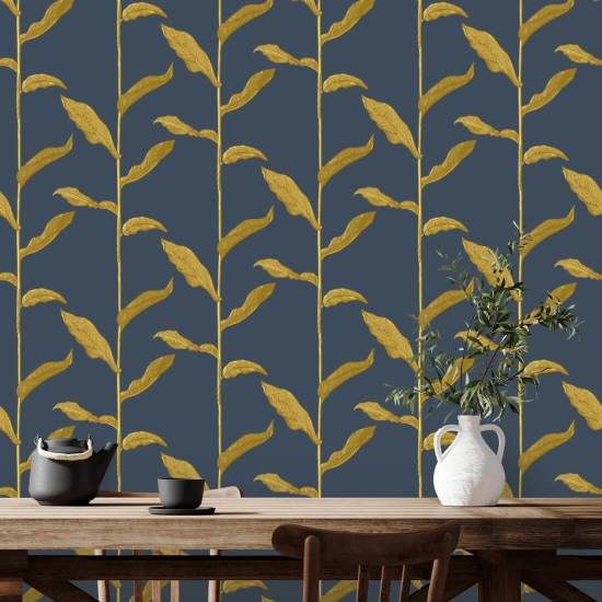 Stalks Golden Night Floral Wallpaper