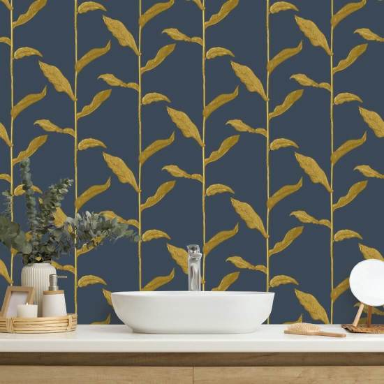 Stalks Golden Night Floral Wallpaper