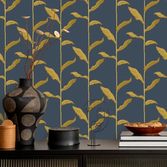 Stalks Golden Night Floral Wallpaper