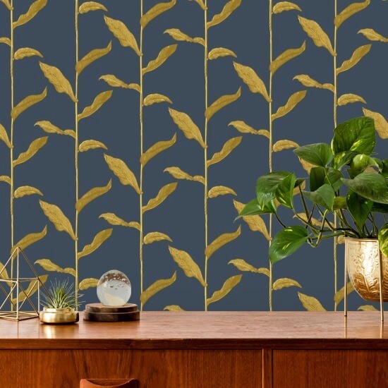 Stalks Golden Night Floral Wallpaper