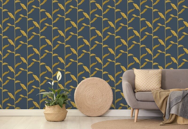 Stalks Golden Night Floral Wallpaper