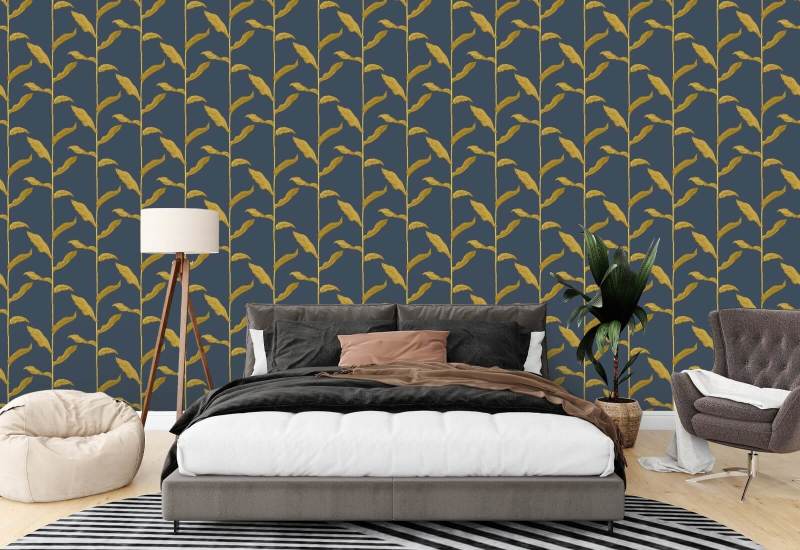 Stalks Golden Night Floral Wallpaper