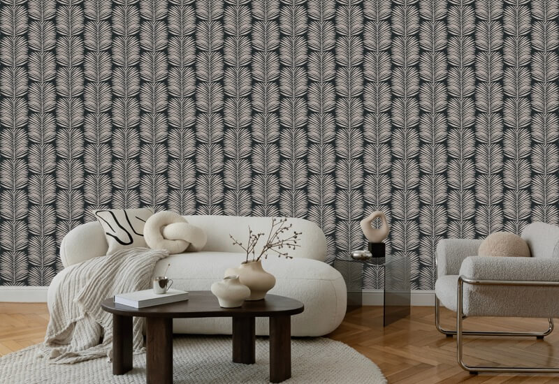 Betty White Palm Leaves Black Blush Floral Wallpaper