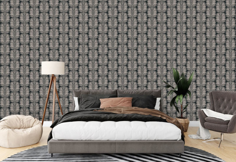 Foglie di palma Betty White Carta da parati floreale Black Blush