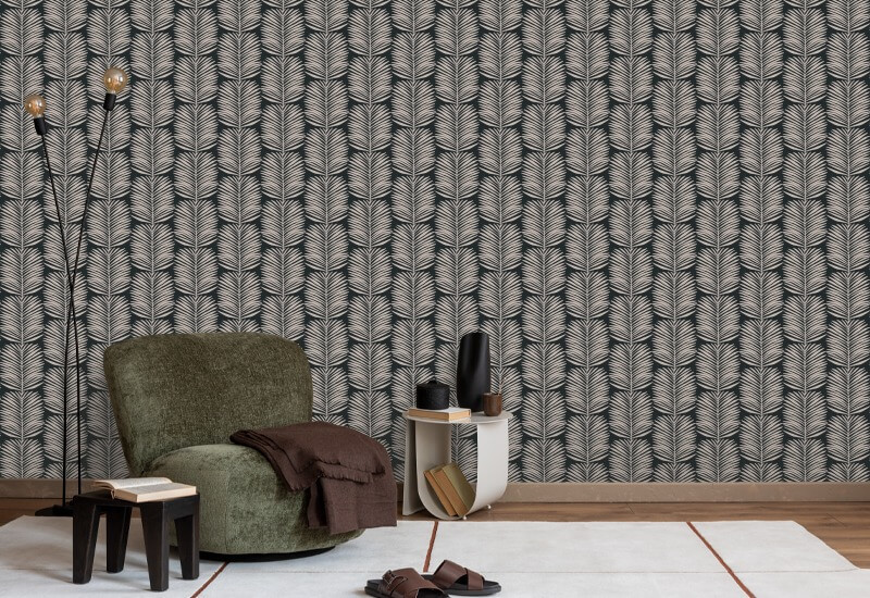 Betty White Palm Leaves Black Blush Floral Wallpaper