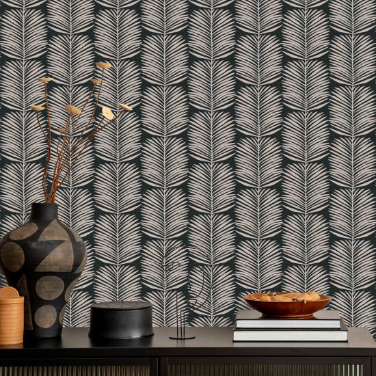 Betty witte palmbladeren Black Blush bloemenbehang