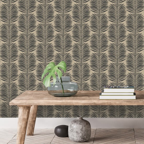 Betty White Palm Leaves Camel Floral Wallpaper