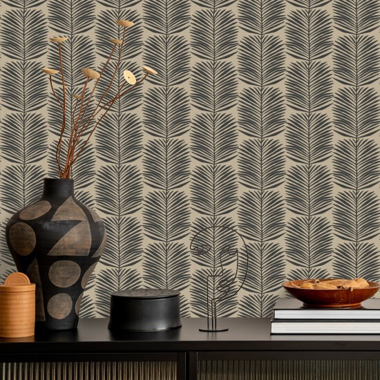 Foglie di palma Betty White Carta da parati floreale cammello