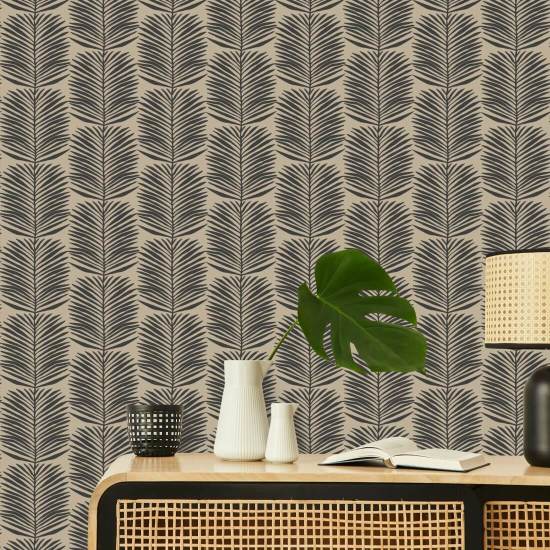 Folhas de palmeira Betty White Papel de parede floral de camelo