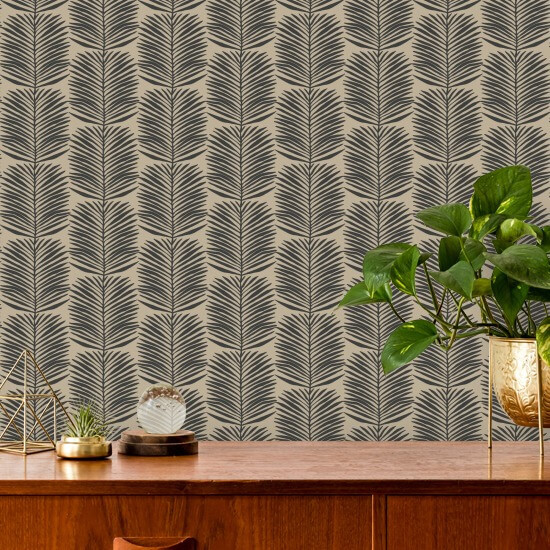 Betty White Palm Leaves Camel Floral Wallpaper