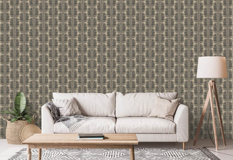 Betty witte palmbladeren Camel bloemenbehang