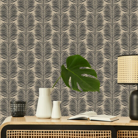 Betty White Palm Leaves Camel Floral Wallpaper