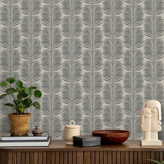 Feuilles de palmier Betty White Papier peint floral en cachemire