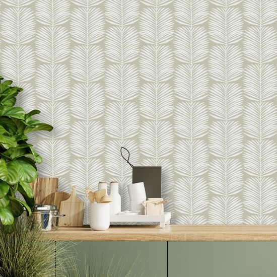 Betty White Palm Leaves Seagrass Floral Wallpaper