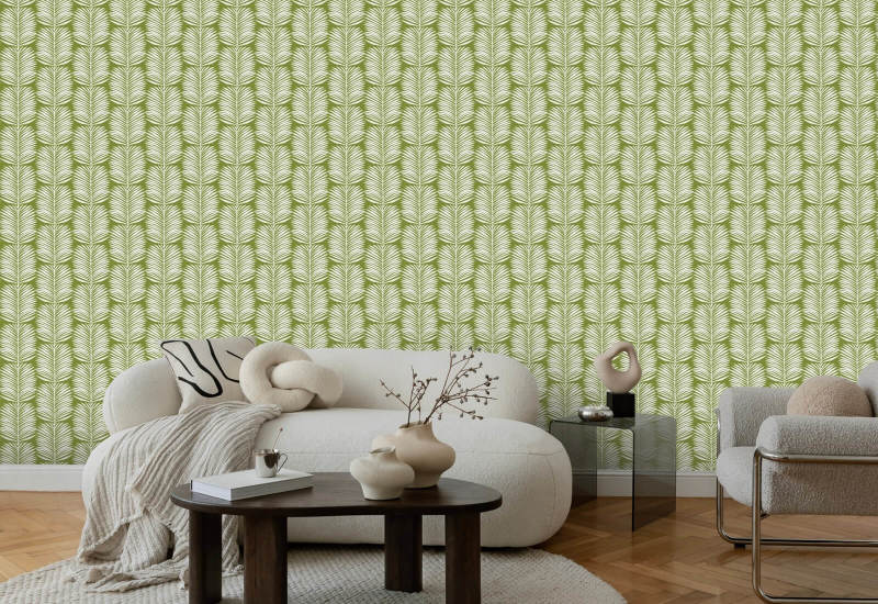 Betty witte palmbladeren Island Green bloemenbehang