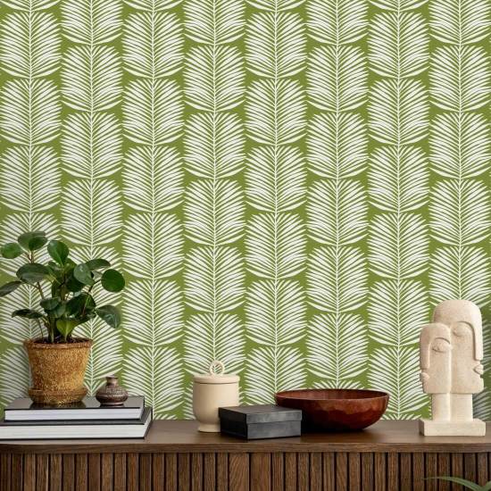 Feuilles de palmier Betty White Papier peint floral Island Green