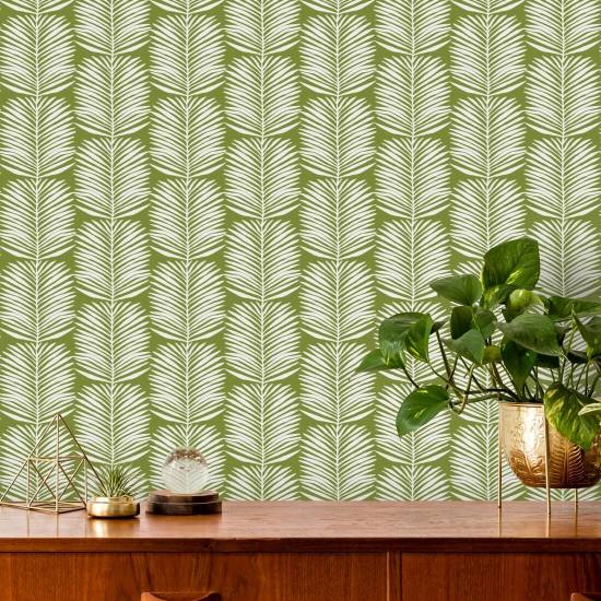Folhas de palmeira Betty White Papel de parede floral verde da ilha