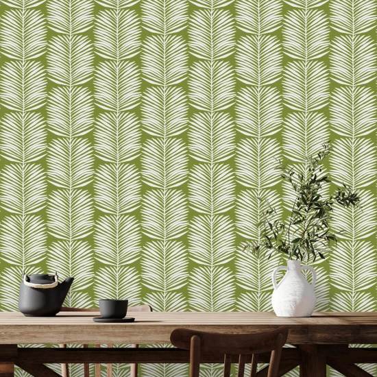 Betty White Palm Leaves Island Green Floral Wallpaper