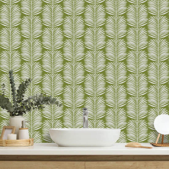 Hojas de palma Betty White Papel pintado floral verde isleño