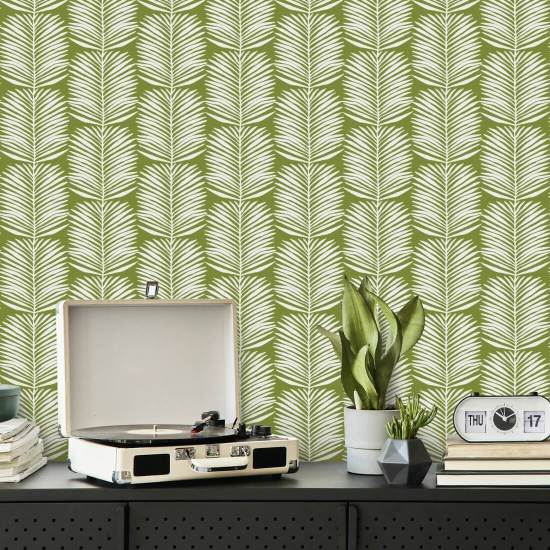 Betty hvide palmeblade Island Green Floral Baggrund