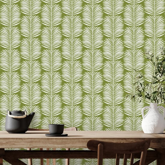 Betty White Palm Leaves Island Green Floral Wallpaper