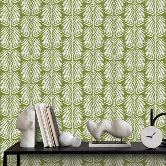 Betty White Palm Leaves Island Green Floral Wallpaper