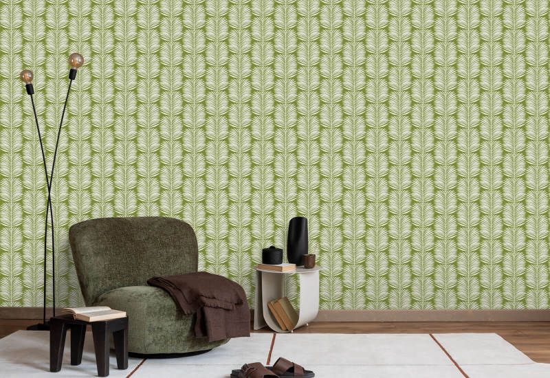 Betty White Palm Leaves Island Green Floral Wallpaper