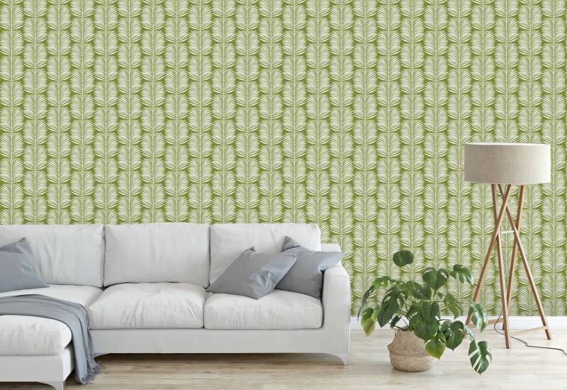 Hojas de palma Betty White Papel pintado floral verde isleño