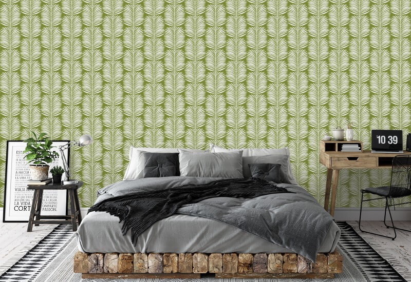 Betty White Palm Leaves Island Green Floral Wallpaper