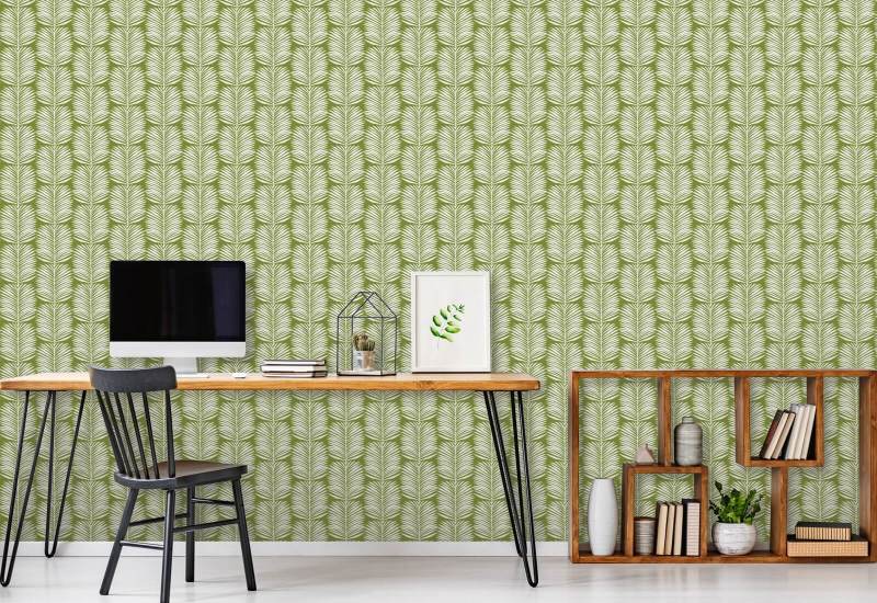 Feuilles de palmier Betty White Papier peint floral Island Green