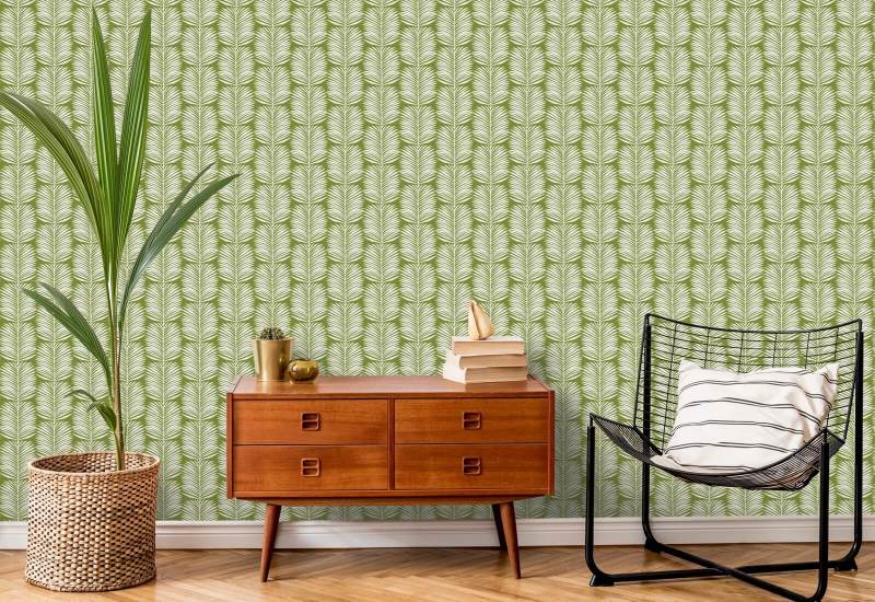 Betty White Palmblätter Inselgrüne Blumentapete