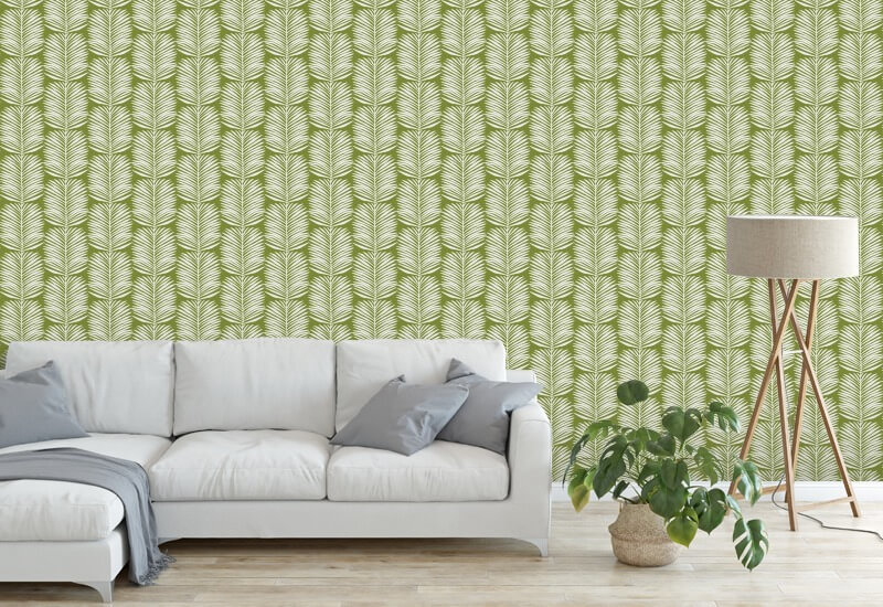 Feuilles de palmier Betty White Papier peint floral Island Green