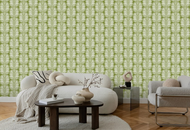 Betty White Palm Leaves Island Green Floral Wallpaper