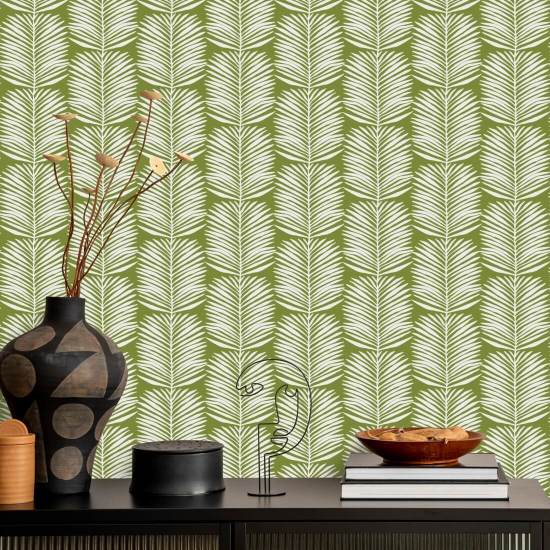 Betty White Palm Leaves Island Green Floral Wallpaper