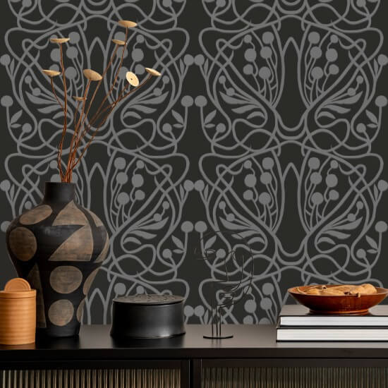 Vineyard Black Wallpaper