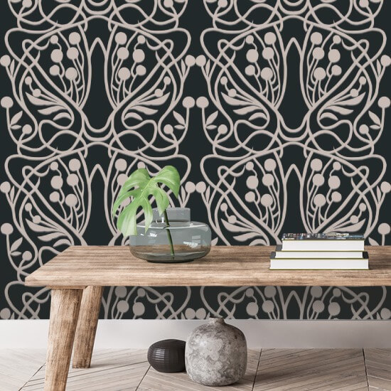 Wijngaard Zwart zand bloemenbehang