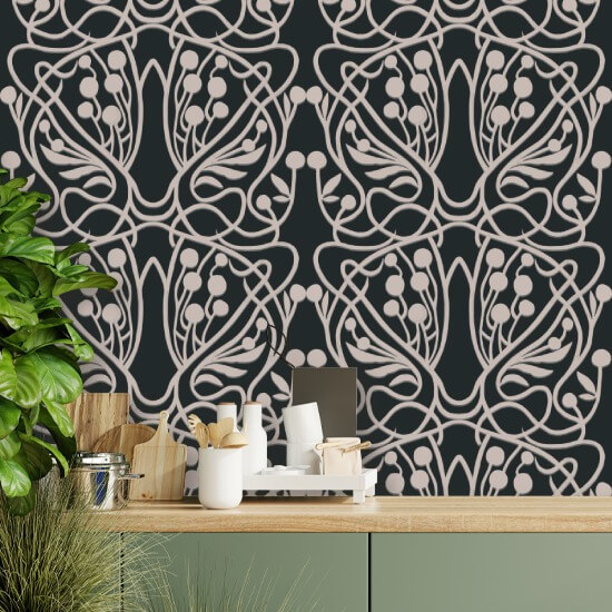 Viñedo Papel pintado floral de arena negra