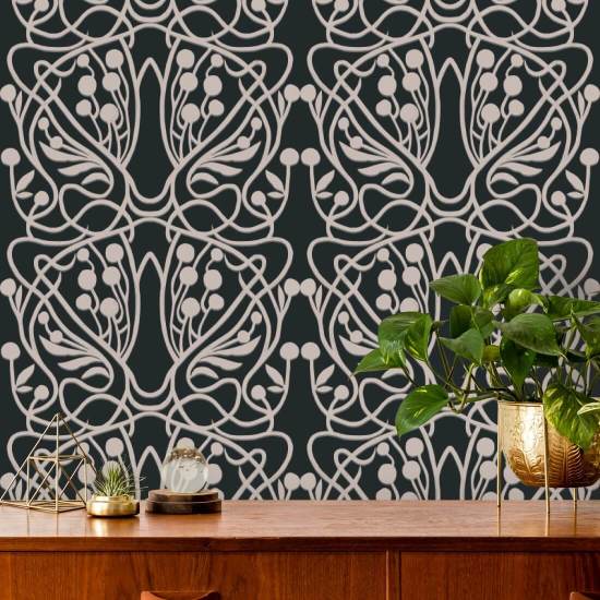Vineyard Black Sand Floral Wallpaper