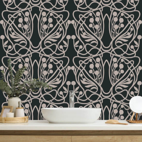 Vinhedo Papel de parede floral de areia preta