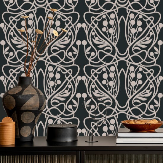 Vineyard Black Sand Floral Wallpaper
