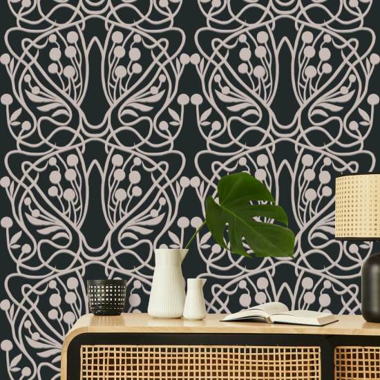 Vinhedo Papel de parede floral de areia preta