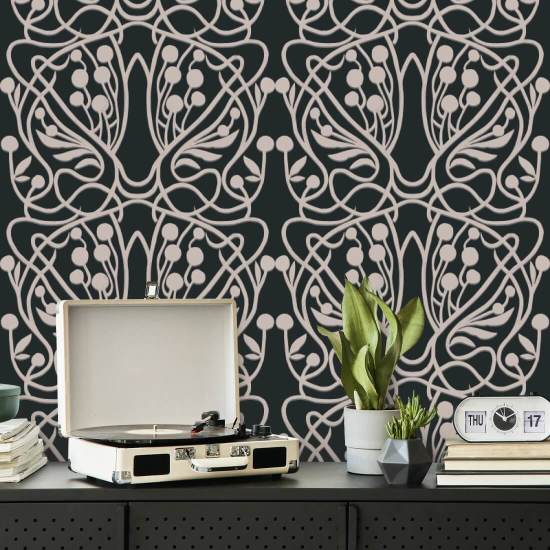 Vineyard Black Sand Floral Wallpaper