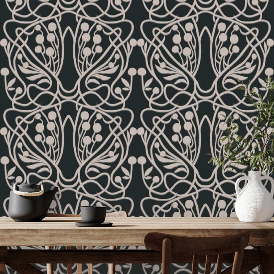 Vingård Sort sand blomstertapet