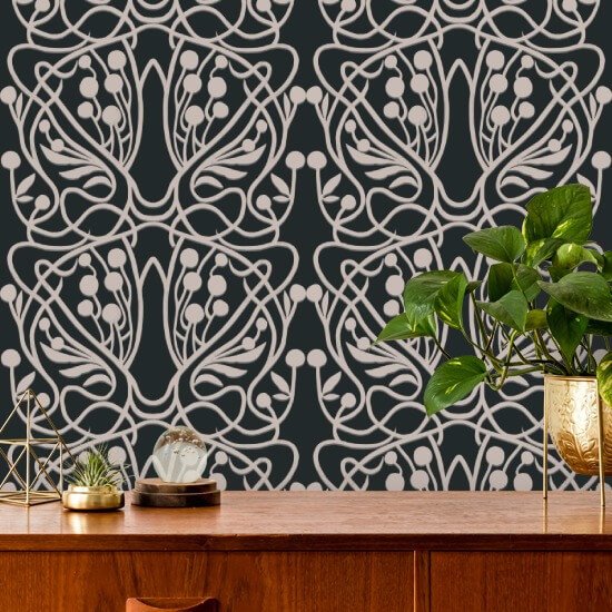 Vineyard Black Sand Floral Wallpaper