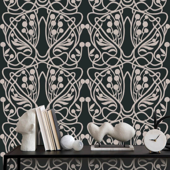 Weingarten Blumentapete mit schwarzem Sand