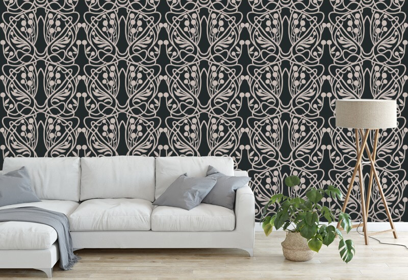 Vineyard Black Sand Floral Wallpaper