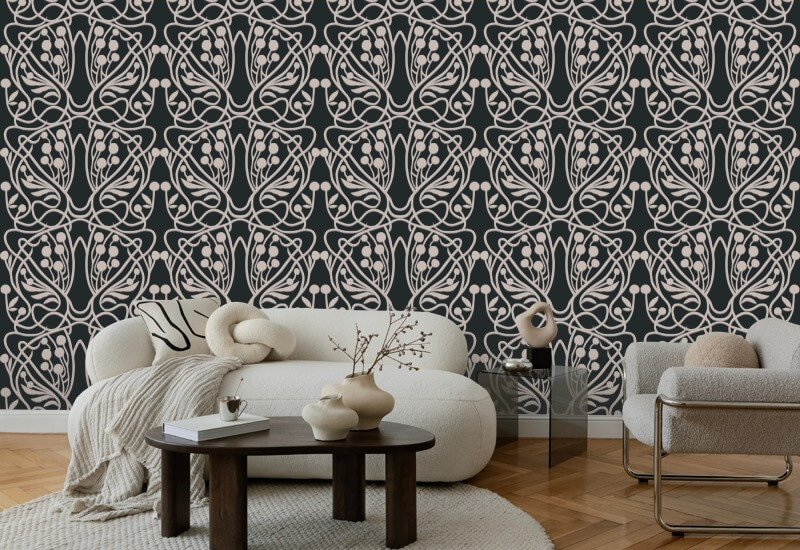 Vineyard Black Sand Floral Wallpaper