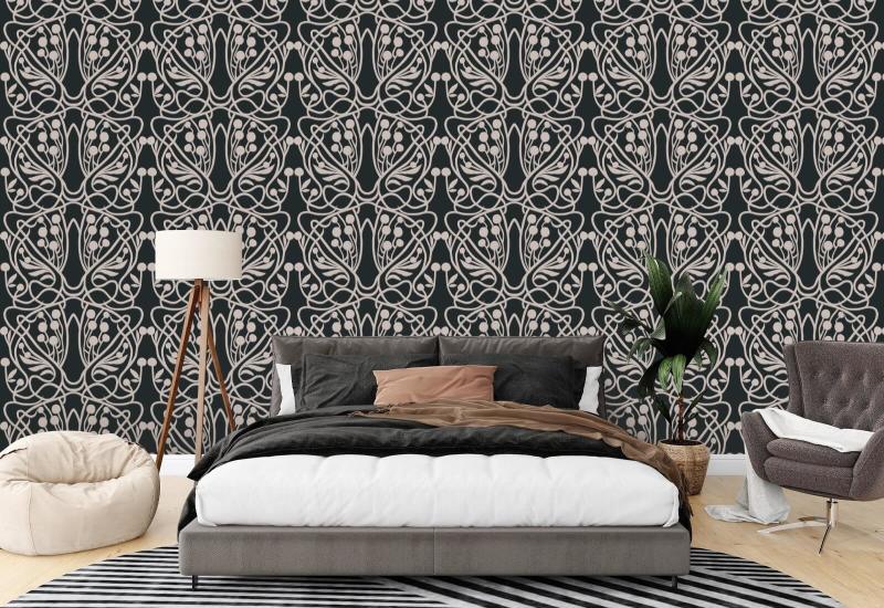 Vingård Svart sand blommig tapet